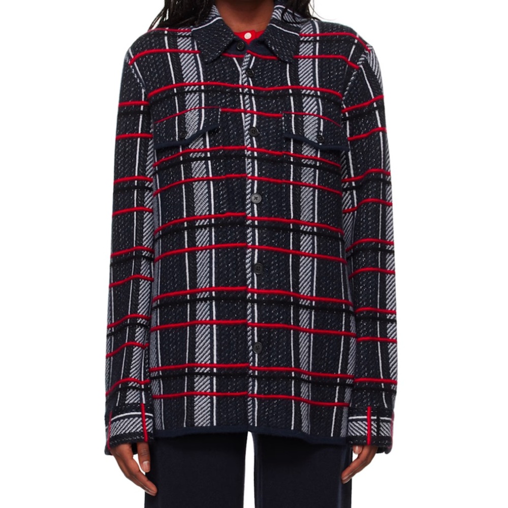 Guest in Residence - 100% Cashmere Navy Plaid Work Shirt size S